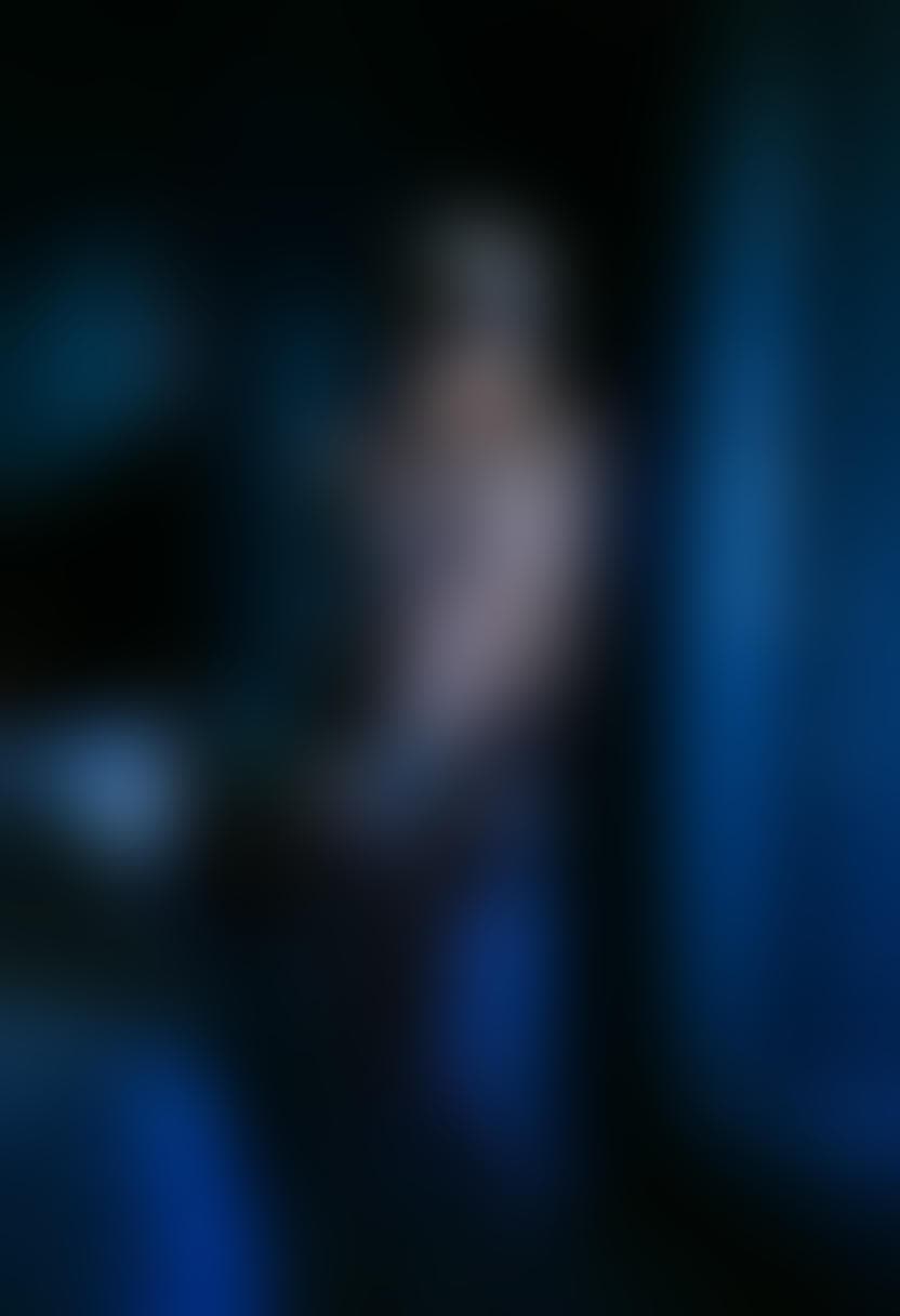 AI generated: Abstract photorealistic of an elegant 40 years old Caucasian blondie woman inside her room in the ni...