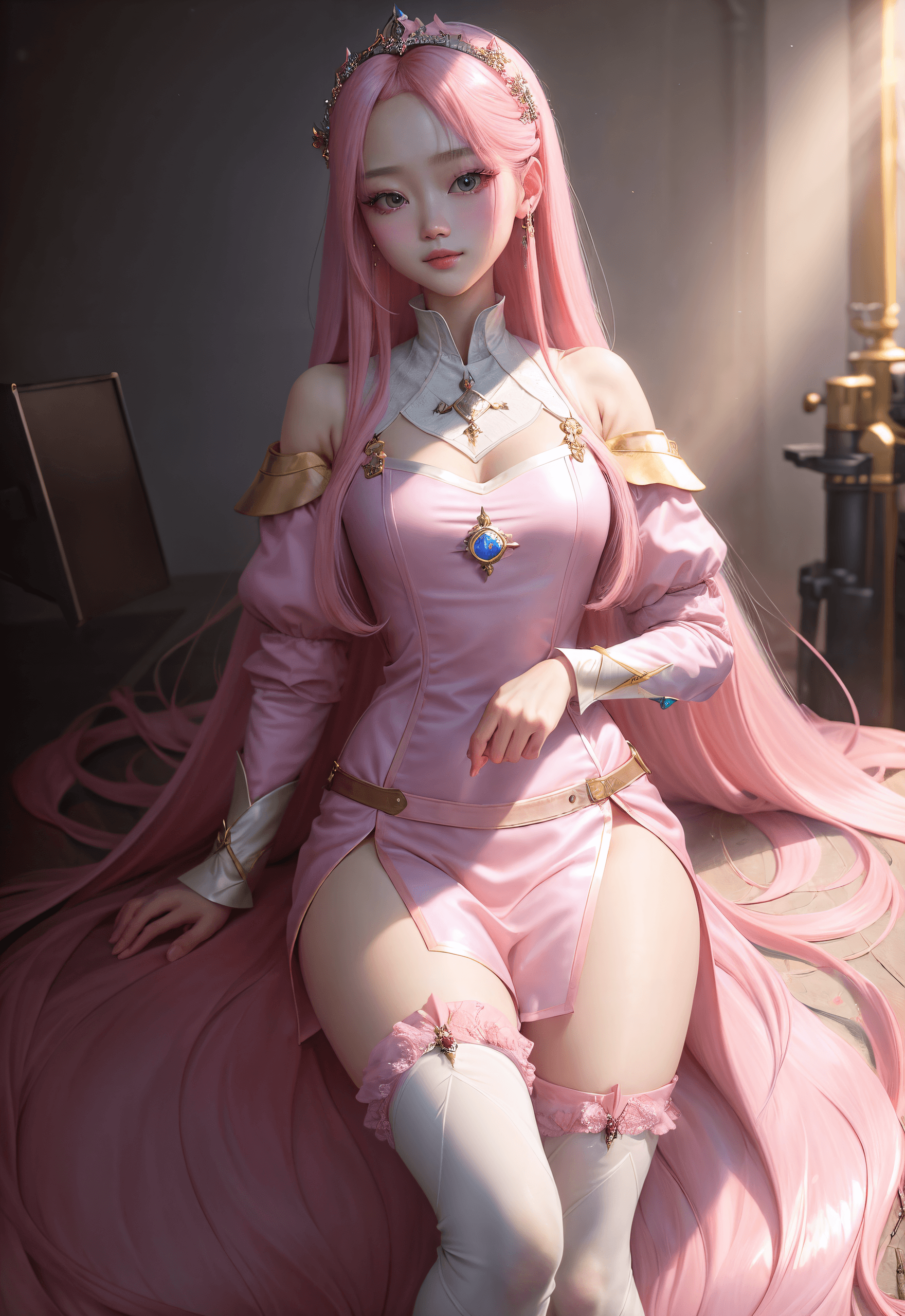 AI generated: (PureErosFace_V1:0.8), (ulzzang-6500:0.8), (masterpiece, best quality:1.2) ,1girl, solo, (pink long ...