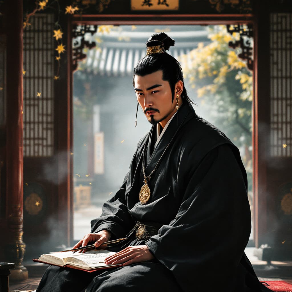 AI generated: man with gold medal in oriental area, Secret Inspector, Joseon Dynasty, Secret Mission, Royal Palace...