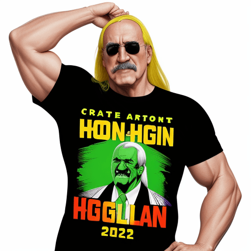 AI generated: Create a t shirt. The colors should be consistent with hulk hogan. The content of the shirt should b...