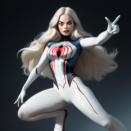 AI generated: Margot Robbie (Masterpiece, 4k resolution, ultra-realistic, very detailed), (White superhero theme, ...