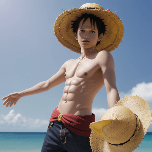 AI generated: chibby version of luffy of one piece wearing his straw hat, in a dynamic background