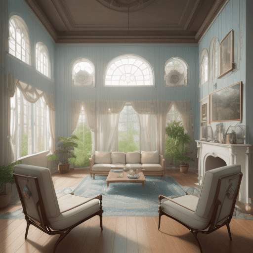 AI generated: High resolution photography interior design, dreamy sunken living room conversation pit, wooden floo...