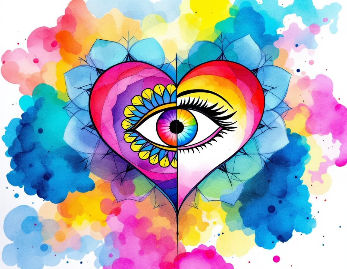 AI generated: "Draw a mandala on top of a colorful watercolor background that incorporates colors, shapes, and sym...