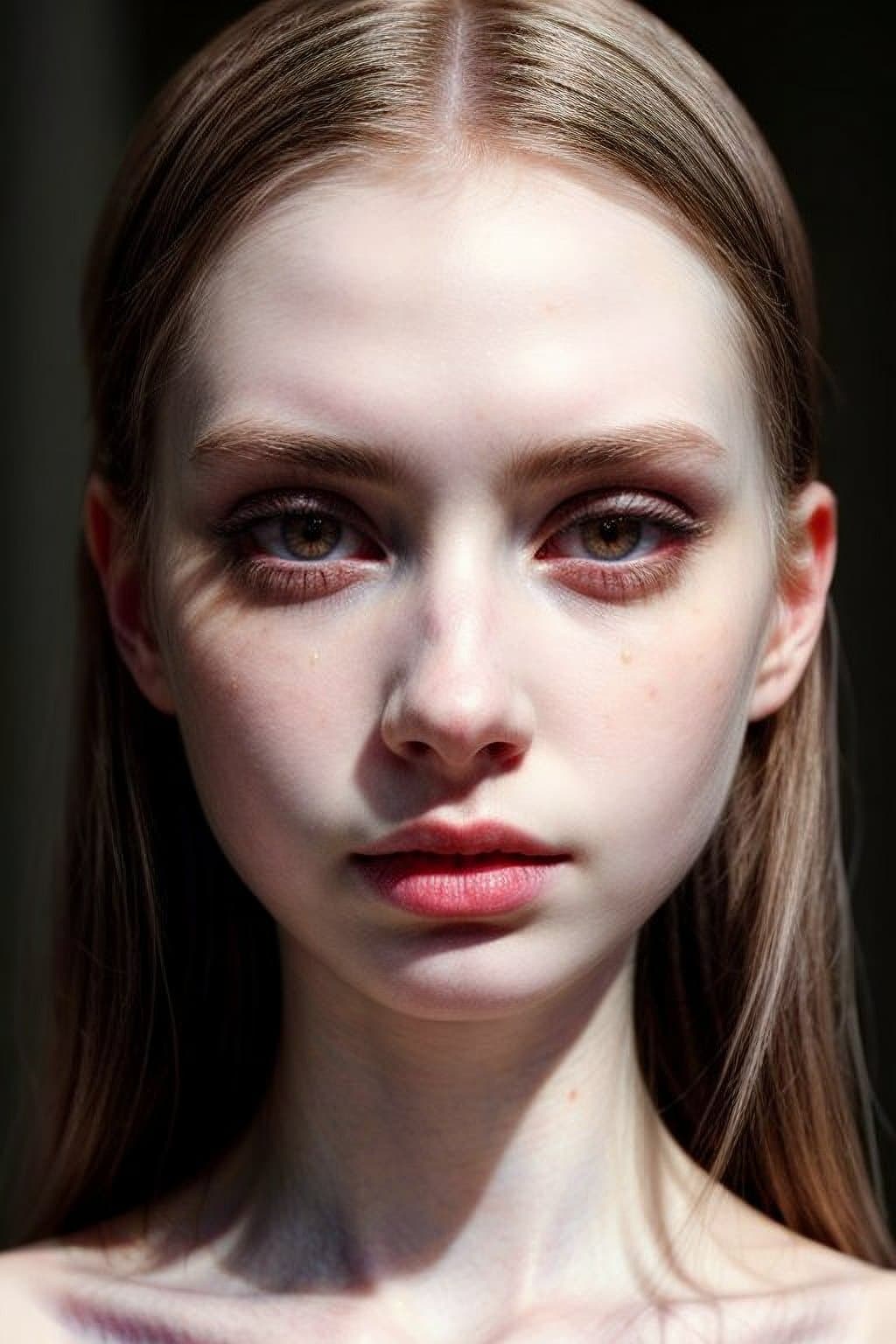 AI generated: Very detailed Skin, hyper realism, beautiful, pale Girl with spider eyes, pale skin, UHD, HDR10, 16K...
