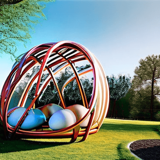 AI generated: "Behold a marvel of design—an egg-shaped tent structure that emanates a soft glow. Crafted from alum...