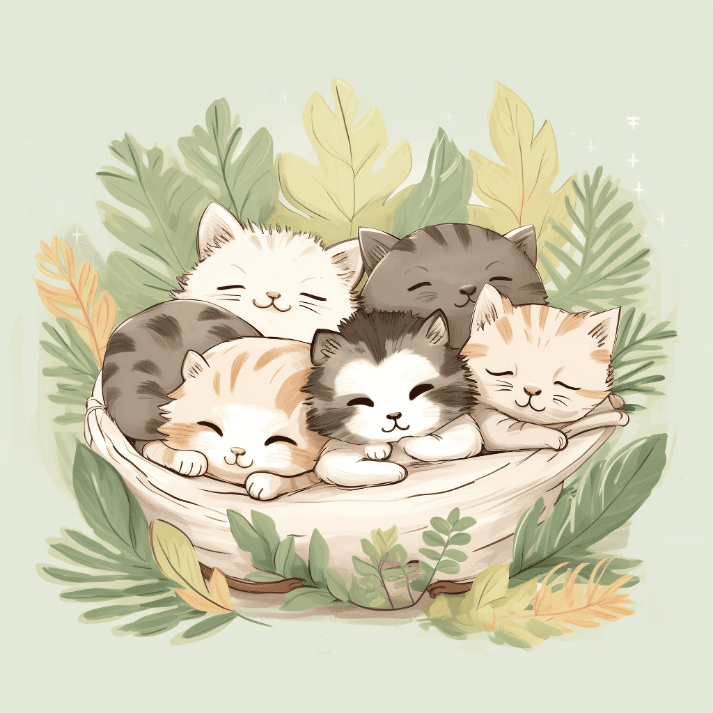 AI generated: UI playful illustration, adorable pets sleeping, relaxation, mindfulness watercolor, pastel color pa...