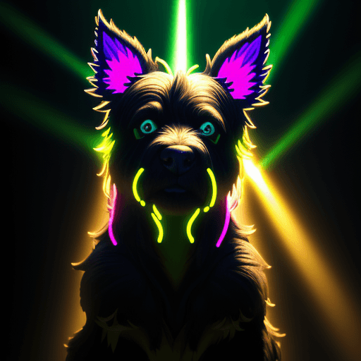 AI generated: fantasy animal  cain terrier made of neon rays, ultra detailed, fairy lighting, photorealistic, brig...
