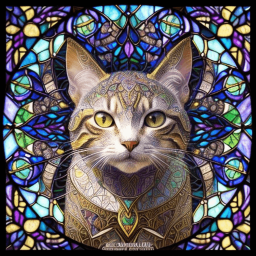 AI generated: stained glass art of goddess, mosaic-stained glass art, stained-glass illustration of a cat, close u...