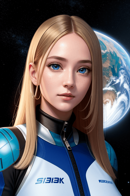 AI generated: A girl in a spacesuit without a helmet. On another planet in the rainforest. Slim body. ((In full gr...