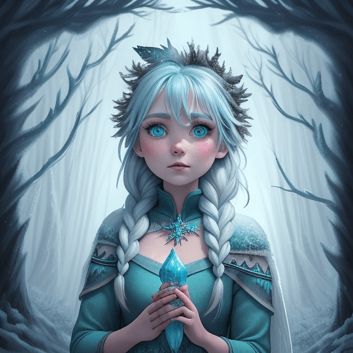 AI generated: Girl of the frozen forest, in the style of lush and detailed, fairycore