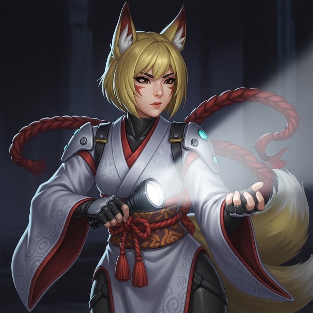AI generated: kiriko (overwatch), dbd, flashlight, kitsune, 