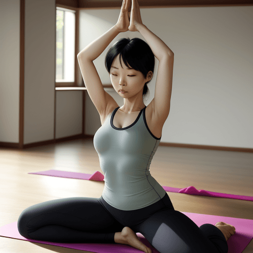 AI generated: DALL·E 2024-05-20 11.07.23 - A Korean woman wearing tight workout clothes doing yoga. She is in a se...
