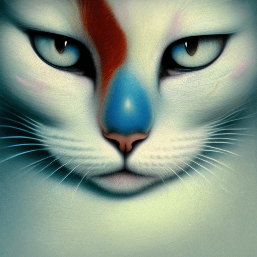 AI generated: white cat with black markings, fantasy, pastel, stars in sky, in the style of zdzislaw beksinski