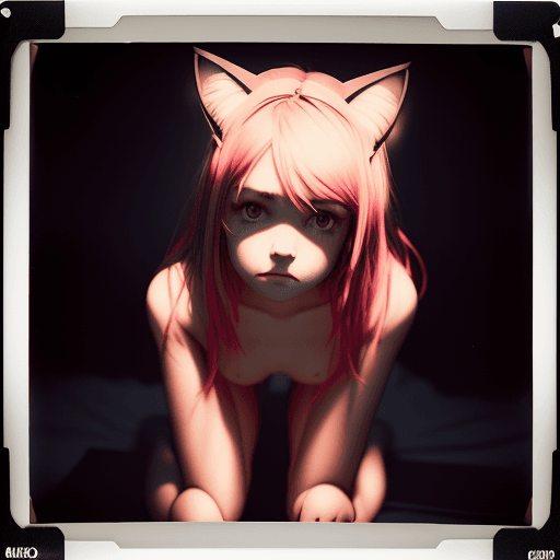 AI generated: photo polaroid, girl with cat ears, nude, sunset,neon light, on her knees looking up at me