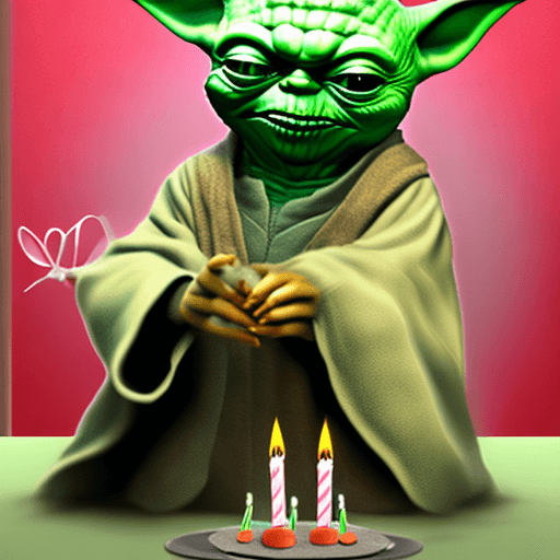 AI generated: mdjrny-v4 yoda celebrating happy birthday.