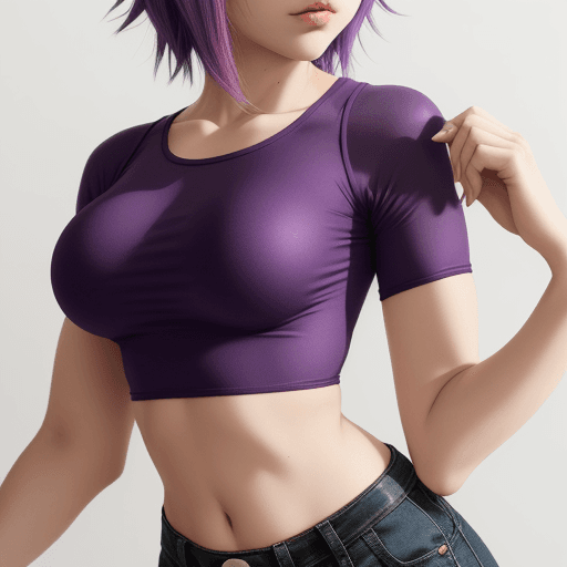 AI generated: hot anime girl short purple hair in tight shirt crop top