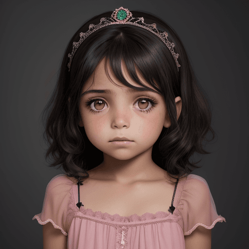 AI generated: Niña de 4 años, vestido color rosa, diadema en su melena negra, cabello corto, cachetona,ojos medio ...