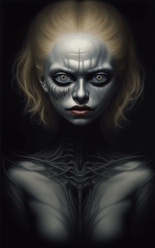 AI generated: a detailed uhd portrait of a muted blonde laser thrashed oil painting in the style of tim burton enh...