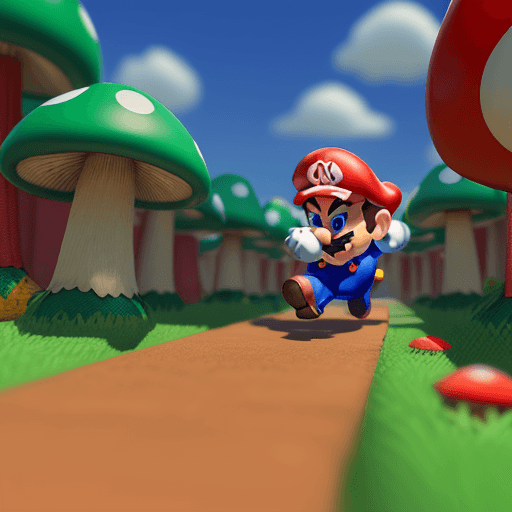 AI generated: without Super-Mario running, Mushroom Kingdom background, 32k, closeup, trending on poltcount 3D, ga...