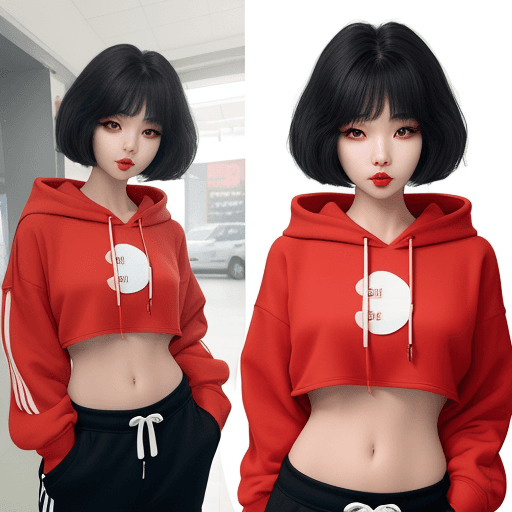 AI generated: 1 girl, beautiful Korean girl, (Cute Loose Bob hair), (wearing a cropped hoodie, capri sweatpants:1....