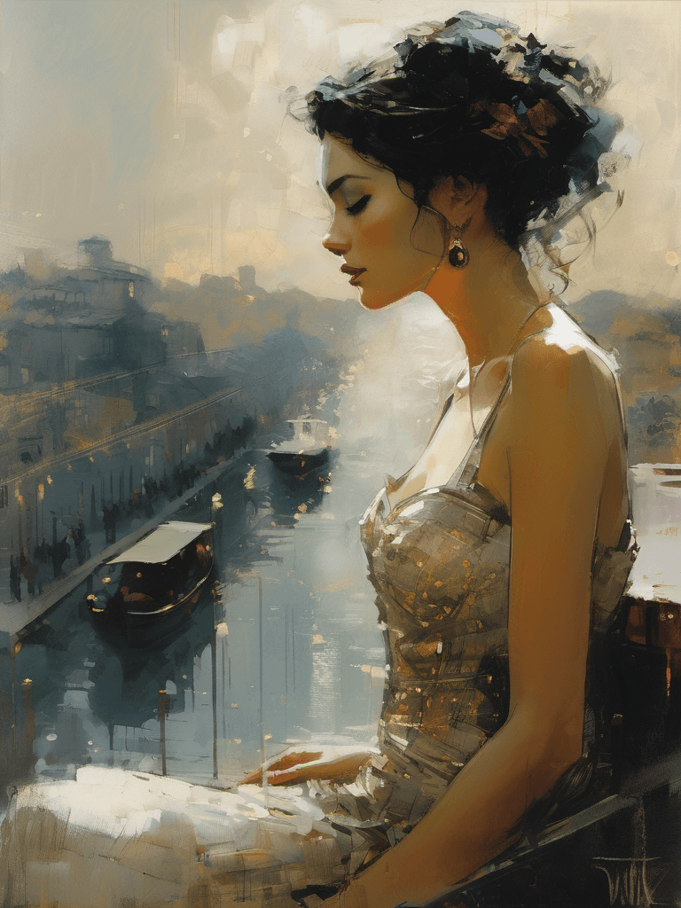 AI generated: lady, romanticism, serene beauty, elegant, digital painting, expressionism, intricate details, visua...