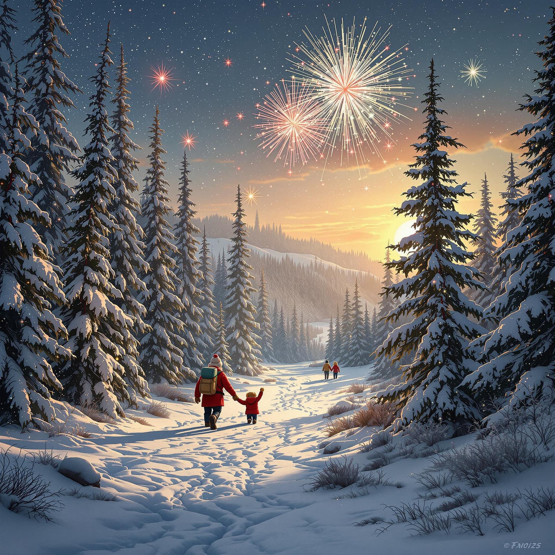 AI generated: New Year's miracle at forest, an epic poster-style photograph inspired by the soviet cartoons univer...