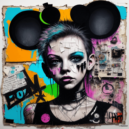 AI generated: Ultra detailed medium portrait painting, mickey mouse, torn up punk poster, broken circuitry backgro...