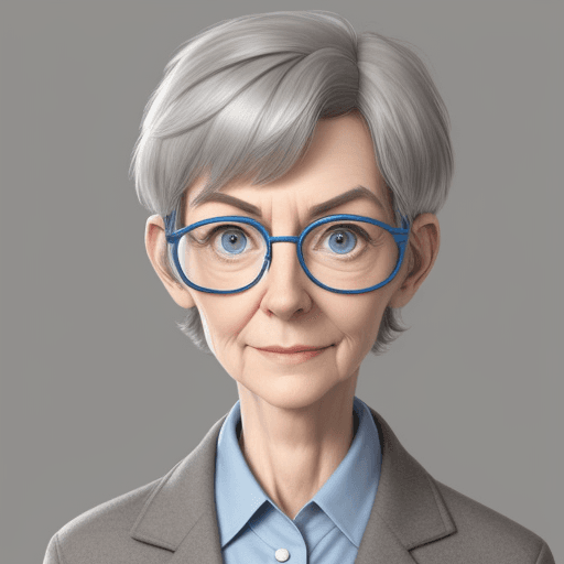 AI generated: Pixar style 70 years old architect professor, thin, blue eyes glasses, gray straight short hair brow...
