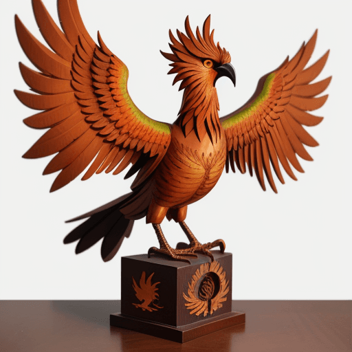 AI generated: phoenix bird wooden statue. art object

