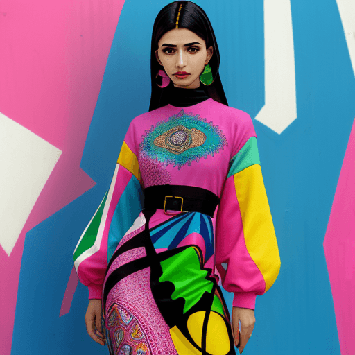 AI generated: A 90s street woman  in ،Tehran portraits a confident model in front of abstract graffiti made only w...