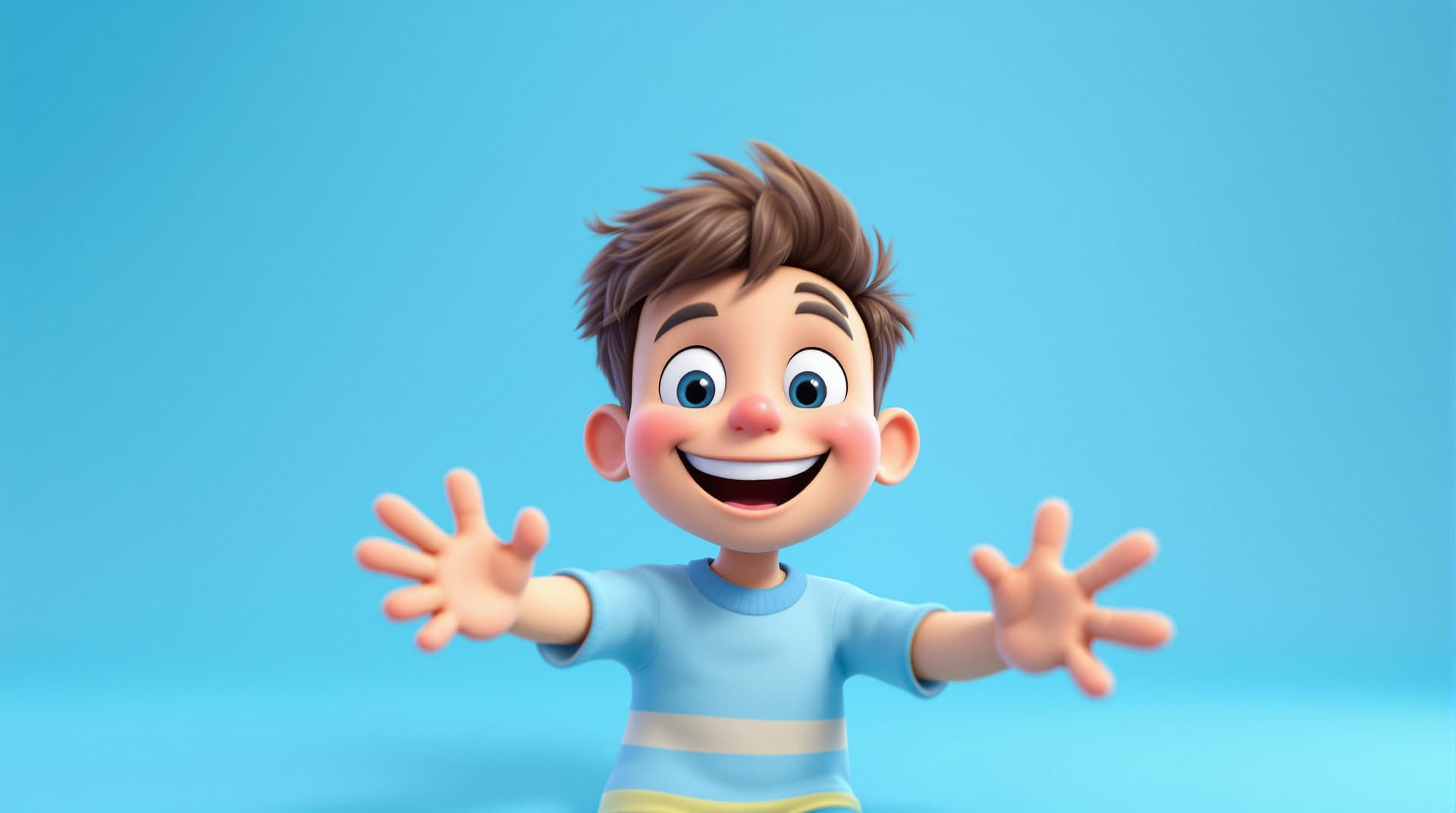 AI generated: A 3D cartoon boy, 3 years old, with a smiley face, playfully approaching the screen in a vertical or...