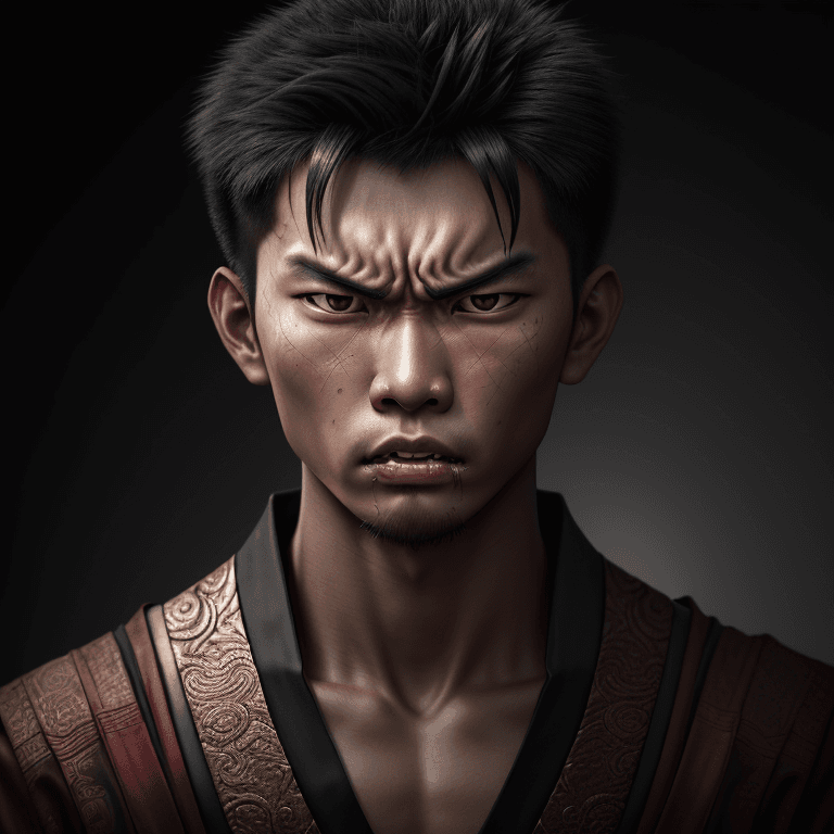 AI generated: photo of a young man from Asia with an angry expression . in the style of jah_sidelight, detailed, d...