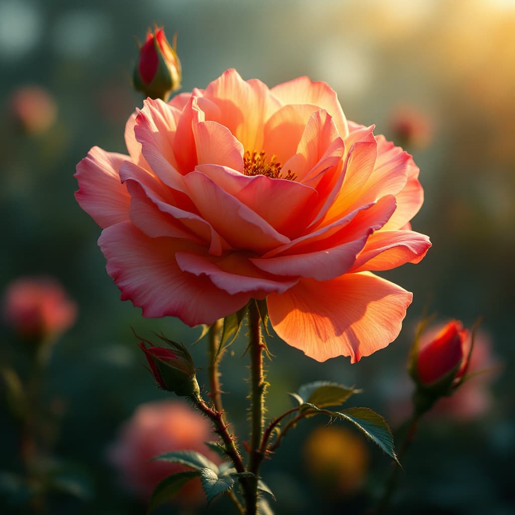 AI generated: wild rose, cinematic lighting
