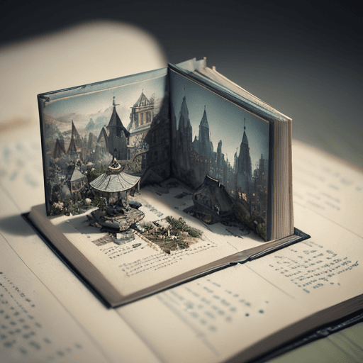 AI generated: open book with a miniature world growing in the pages | Amazing and beautiful creation, muted colors...