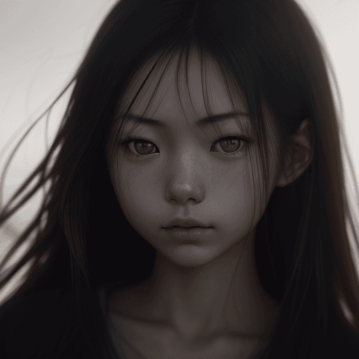 AI generated: Close-up photo of a beautiful Japanese girl, adorable face, red long layered hair, no makeup, realis...