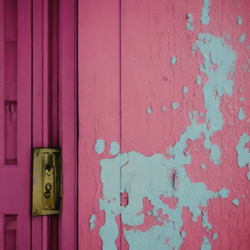 AI generated: a pink door in a colorless globe. surreal. color splash art with the door. a sailing ship, an ocean ...