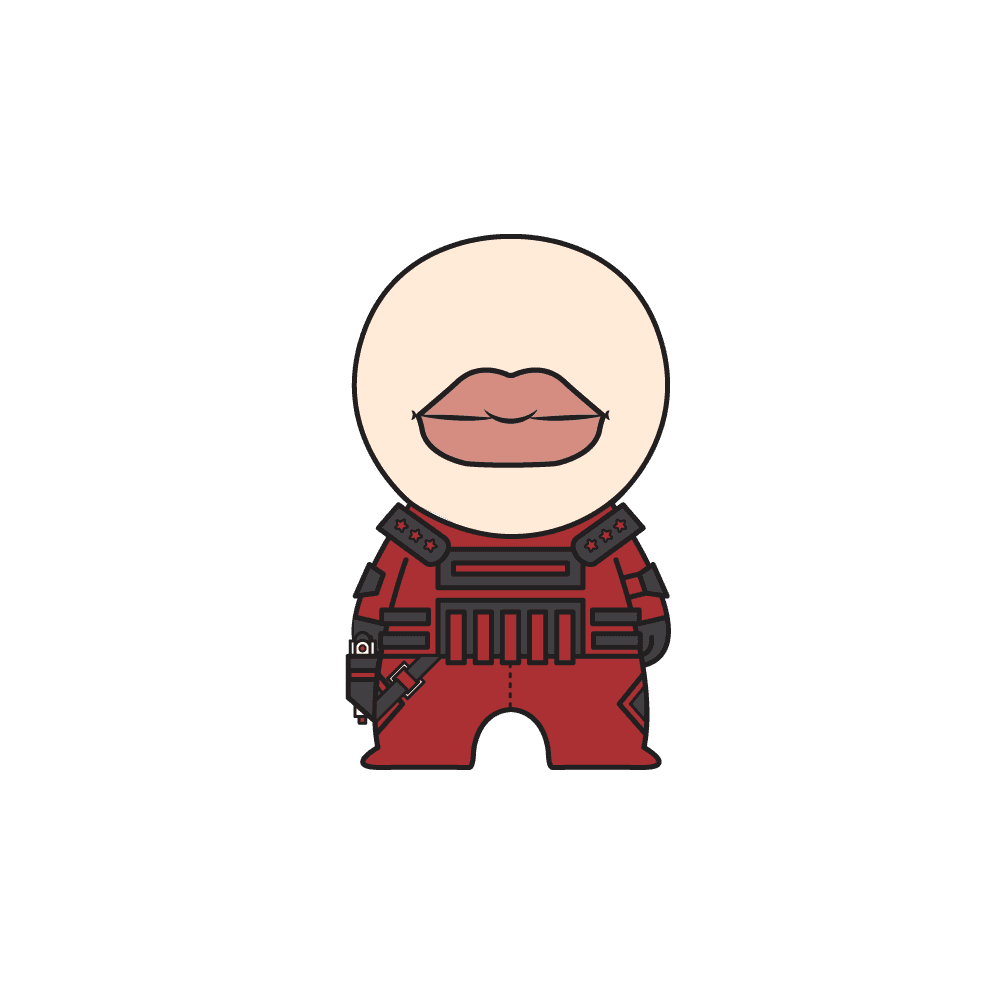 AI generated: Main character standing on red planet with 2 years old human girl
