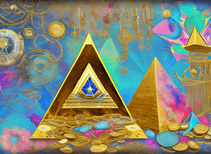 AI generated: digitally creative psychedelic collage, masonic compos, Egyptian pyramid, super super large lily flo...