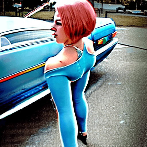 AI generated: portrait, full shot, from behind, nsfw, (stunning topless phat-assed blonde wears tight short light ...