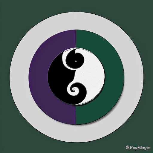 AI generated: A basic simple logo that looks like Yin and Yang that is easy to reproduce with green and purple et ...