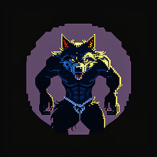 AI generated: Werewolf+ pixel art + pixel art style + cover art style + ilustration