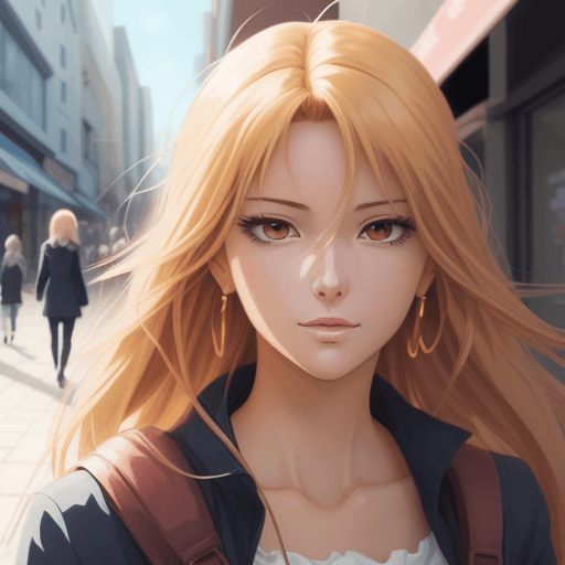 AI generated: perfect anime illustration, extreme closeup portrait of a pretty woman walking through the city