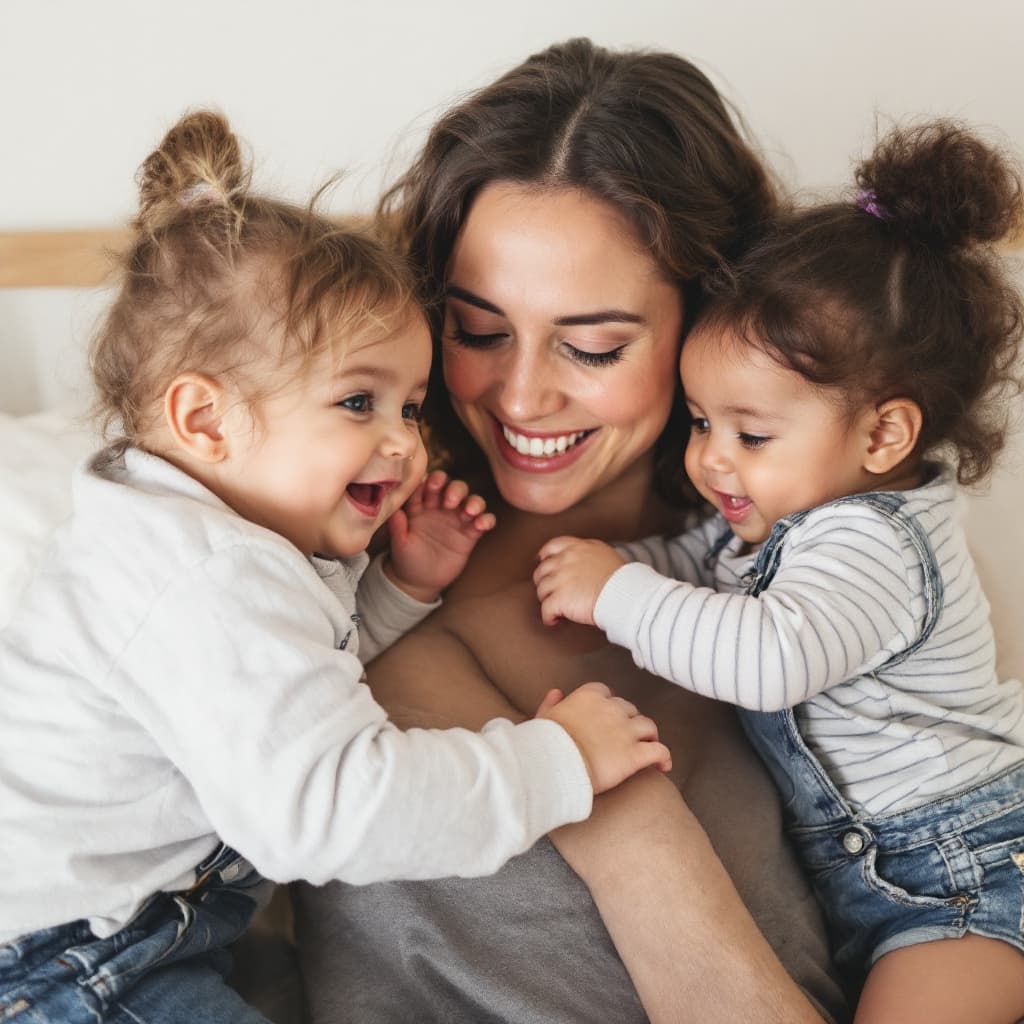 AI generated: baby play with hear mother