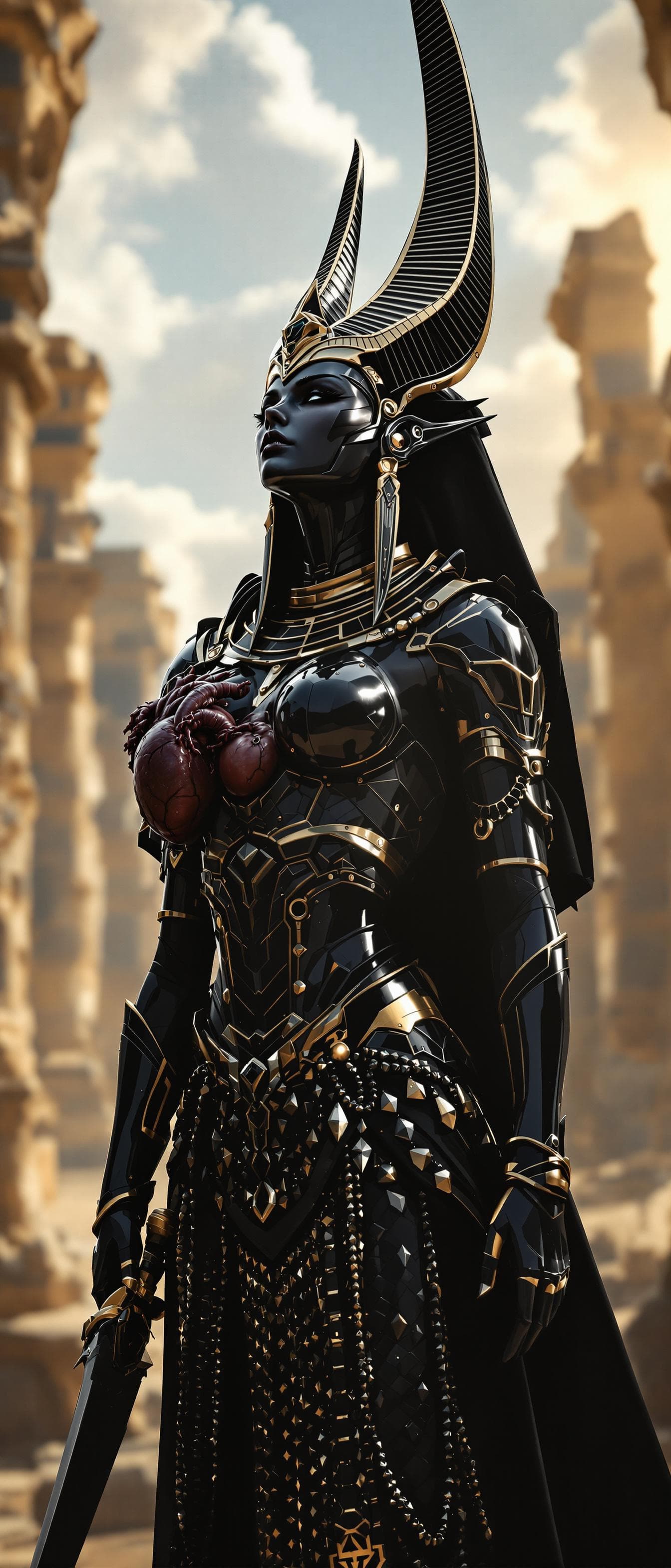 AI generated: high quality photorealistic image of an beautiful, sassy ancient, beautiful Space Egyptian Female Wa...