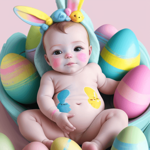 AI generated: colorfully painted human baby for Easter