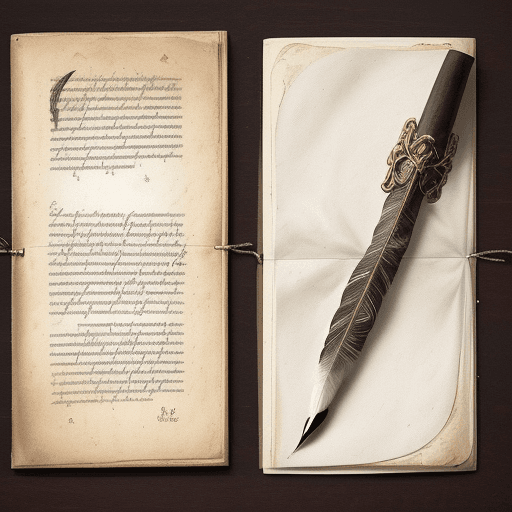 AI generated: The Goose Feather Pen will be placed on the left side of the cover, slightly tilted. The inkwell wil...