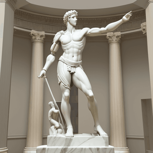 AI generated: A Greek statue made out of marble. Like the famous David statue. The background should be plain. One...