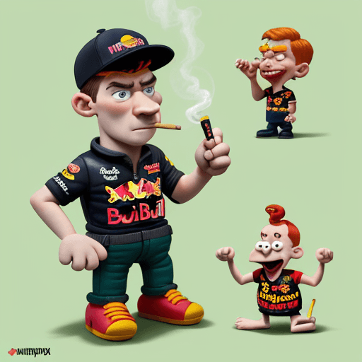 AI generated: Full body view, grumpy max verstappen the red bull racing driver , smoking a spliff. Aardman claymat...