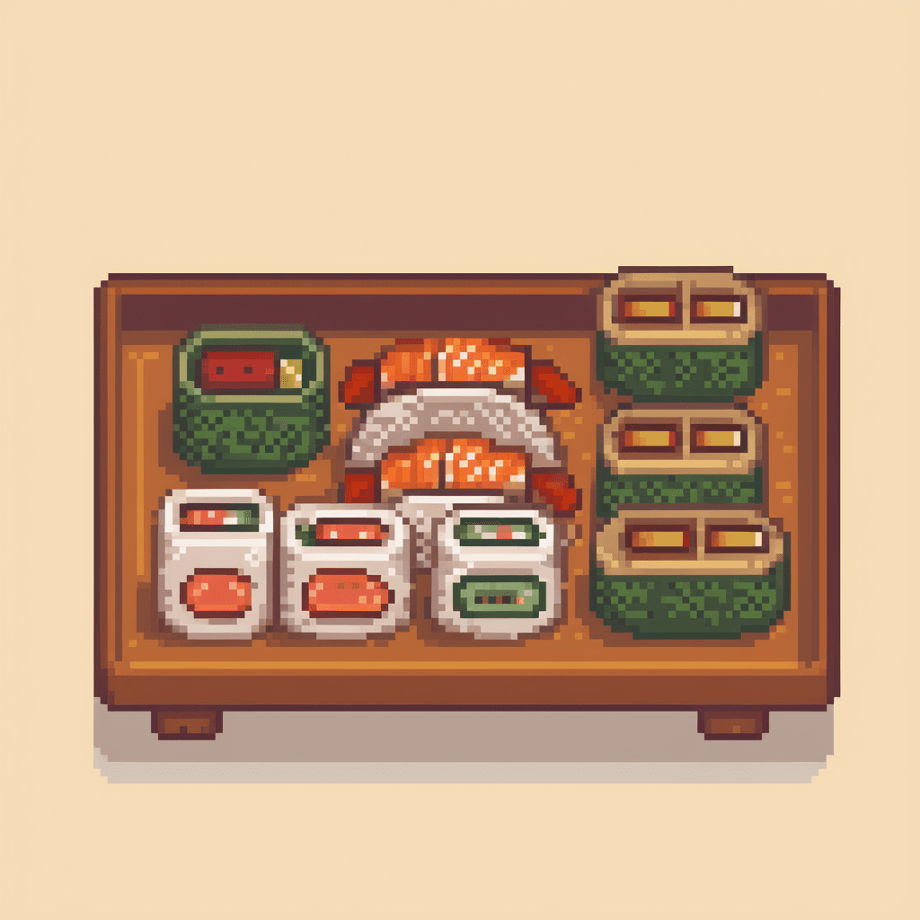 AI generated: Sushi Style, Pixel art